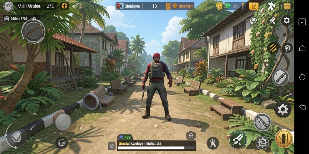 Screenshot menampilkan gameplay simulasi realistik dan aktivitas karakter.