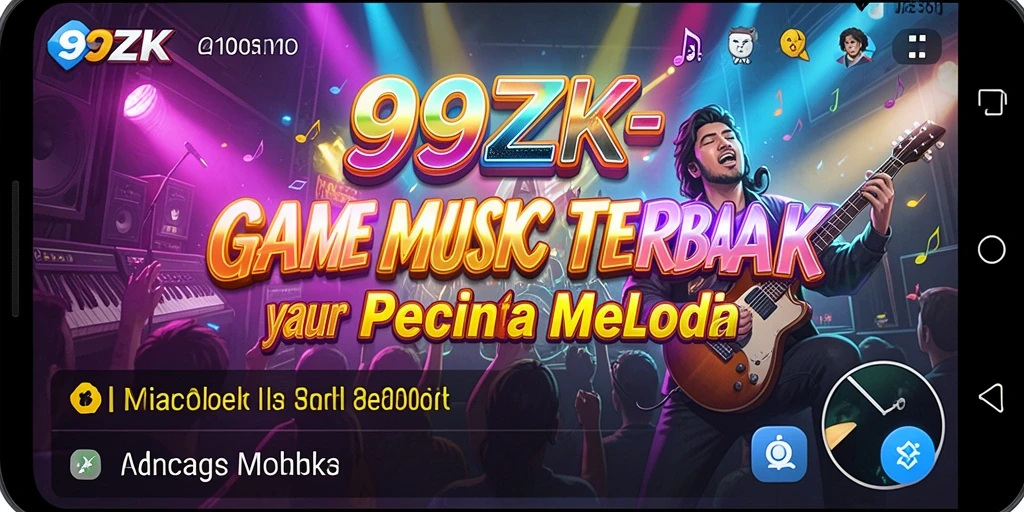 Screenshot utama menampilkan antarmuka aplikasi musik 99ZK dengan pilihan lagu.