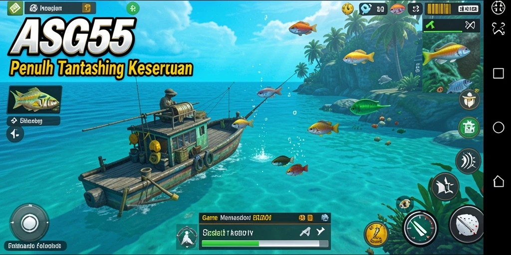 Gameplay ASG55 menampilkan aksi memancing di lokasi yang indah.