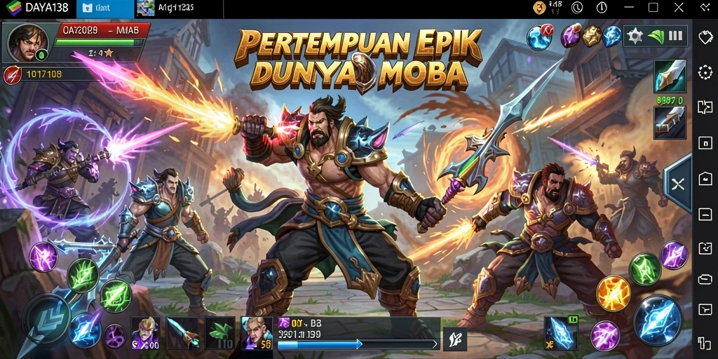 Tampilan intens dari karakter di dalam pertarungan MOBA.