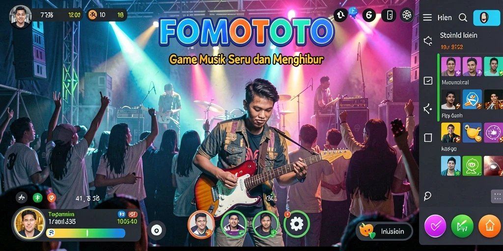 Tampilan gameplay seru di FOMOTOTO dengan aksi musik yang menarik.