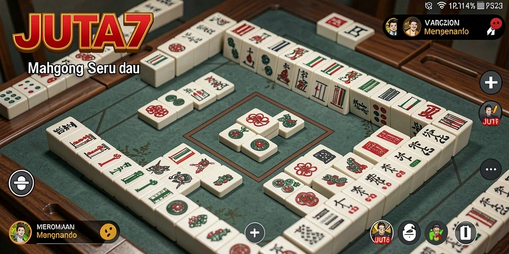 Screenshot JUTA7 menunjukkan gameplay strategis Mahjong yang asyik.