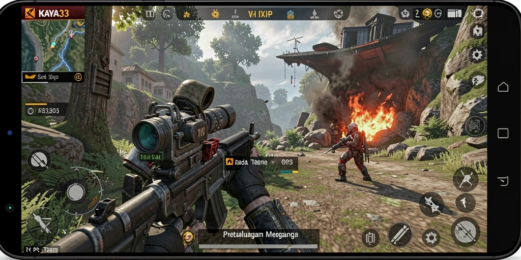 Tampilan gameplay KAYA33 yang intens dan mendebarkan dalam aksi TPS.