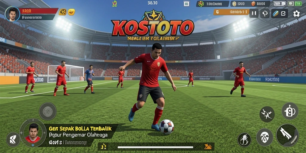 Screenshot KOSTOTO menampilkan aksi intens di lapangan sepak bola.