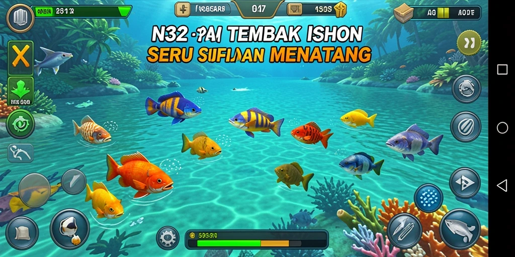 Screenshot utama gameplay N32 menampilkan keseruan menembak ikan.