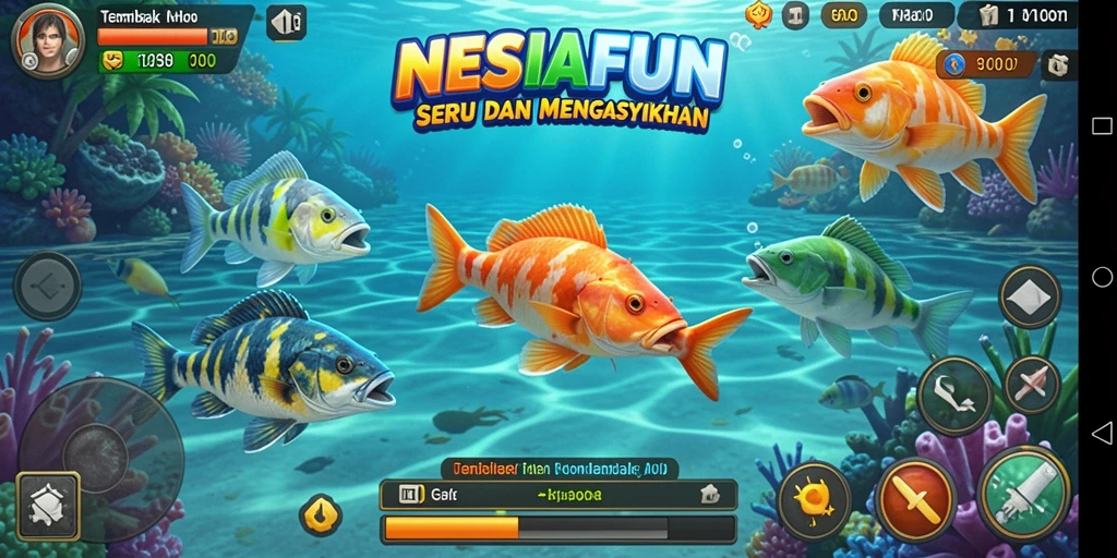 Screenshot gameplay Tembak Ikan NESIAFUN menampilkan aksi menembak ikan yang seru.