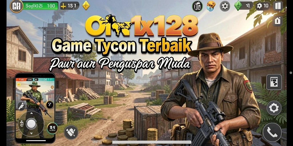 Screenshot gameplay OLX128 menunjukkan aksi membangun kerajaan bisnis.