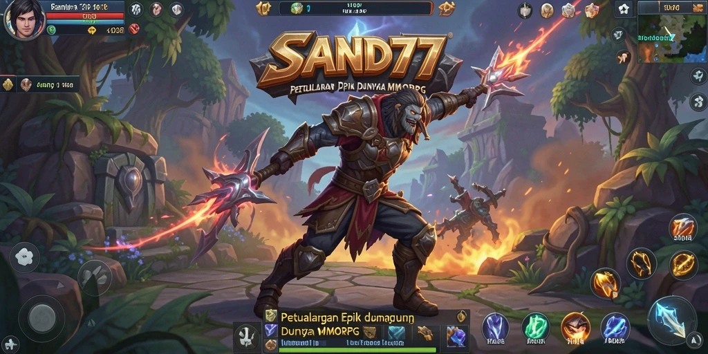 Tampilan gameplay epik SAND77 dengan dunia MMORPG yang luas.