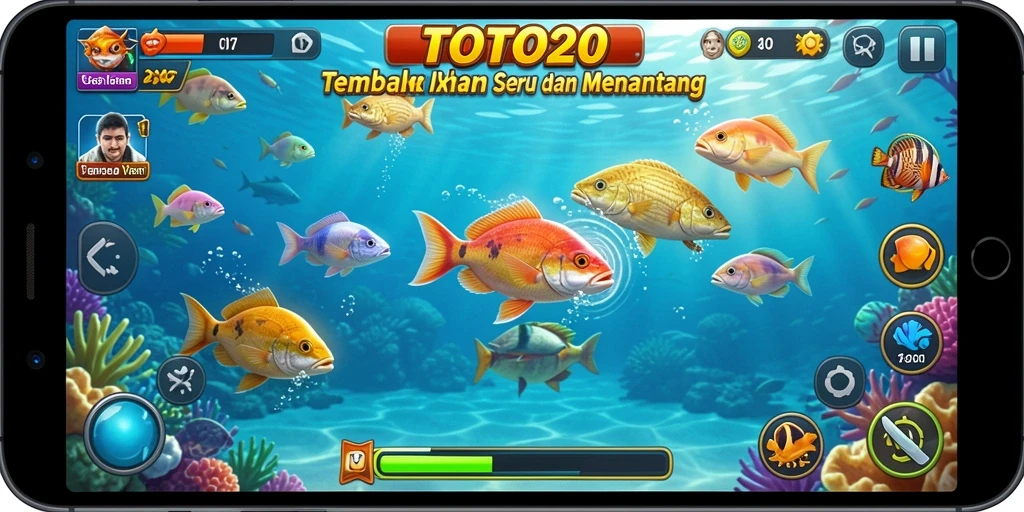 Tampilan gameplay seru dalam TOTO20 menangkap ikan.