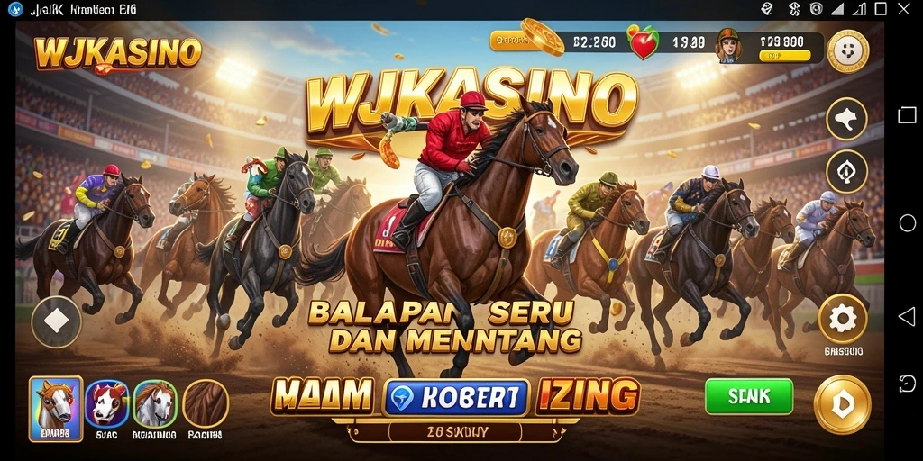 Screenshot gameplay utama WJKASINO menampilkan aksi balapan yang mendebarkan.